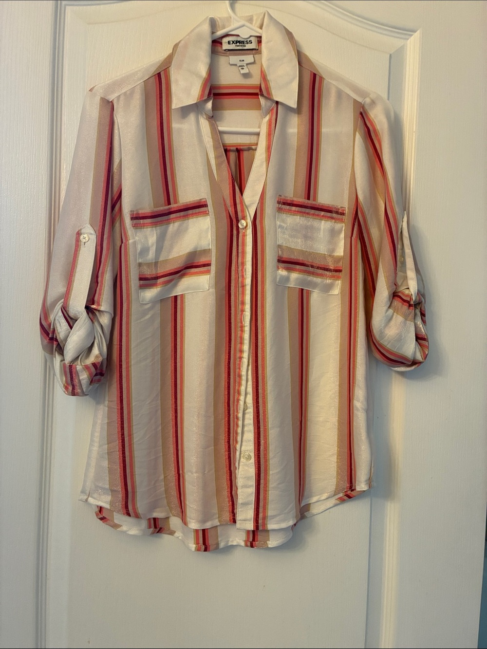 Express Women's Cream Striped Button-Up Shirt